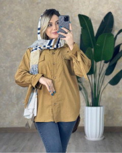 شومیز مانتویی آستین بند دار جیبدار جنس