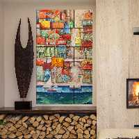 تابلو شاسی طرح نقاشی شهر از بالا سایز 90X150