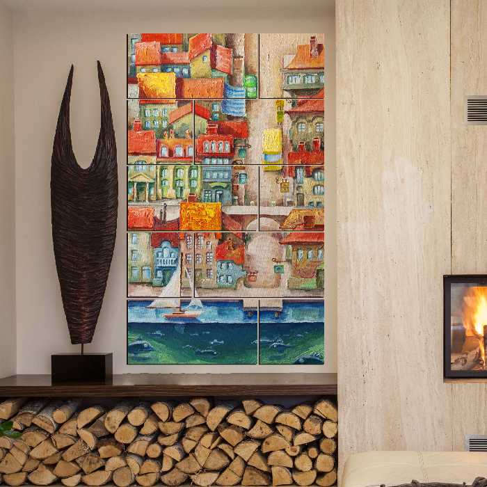 تابلو شاسی طرح نقاشی شهر از بالا سایز 90X150