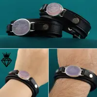 دستبندچرم ست عقیق کبود چرم طبیعی گاوی قاب نقره دستساز