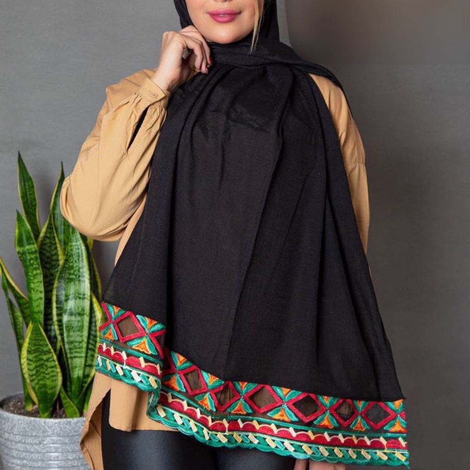 شال نخی زنانه مدل سوزن دوزی هندی قواره 190-70