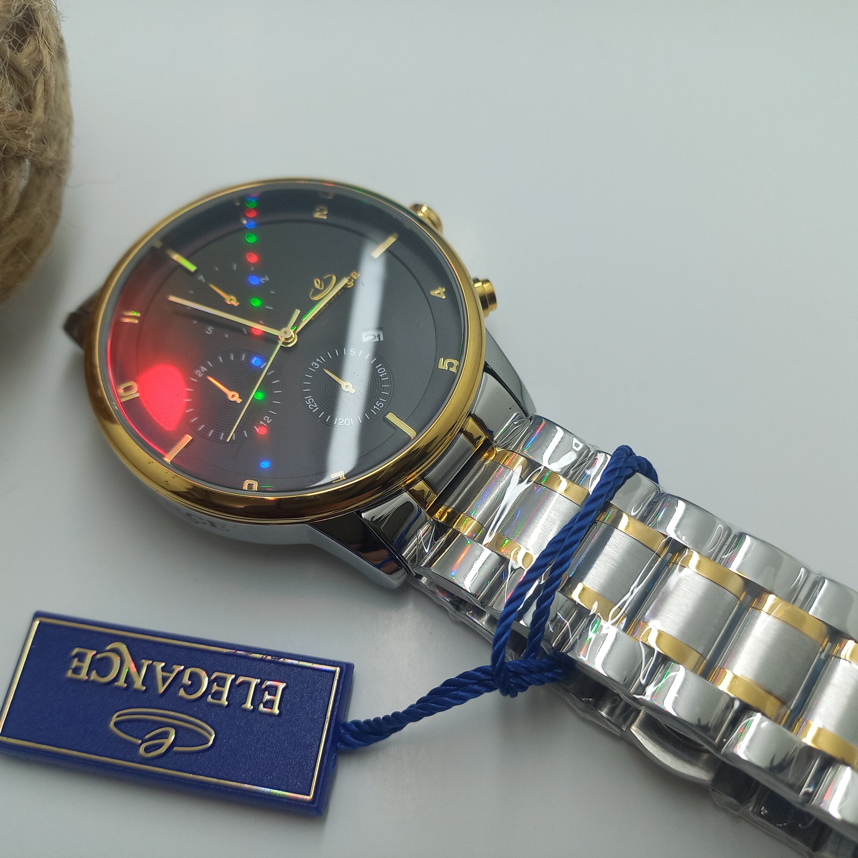 ساعت مچیelegance طرح 3موتور ست زنانه مردانه استیل طلایی