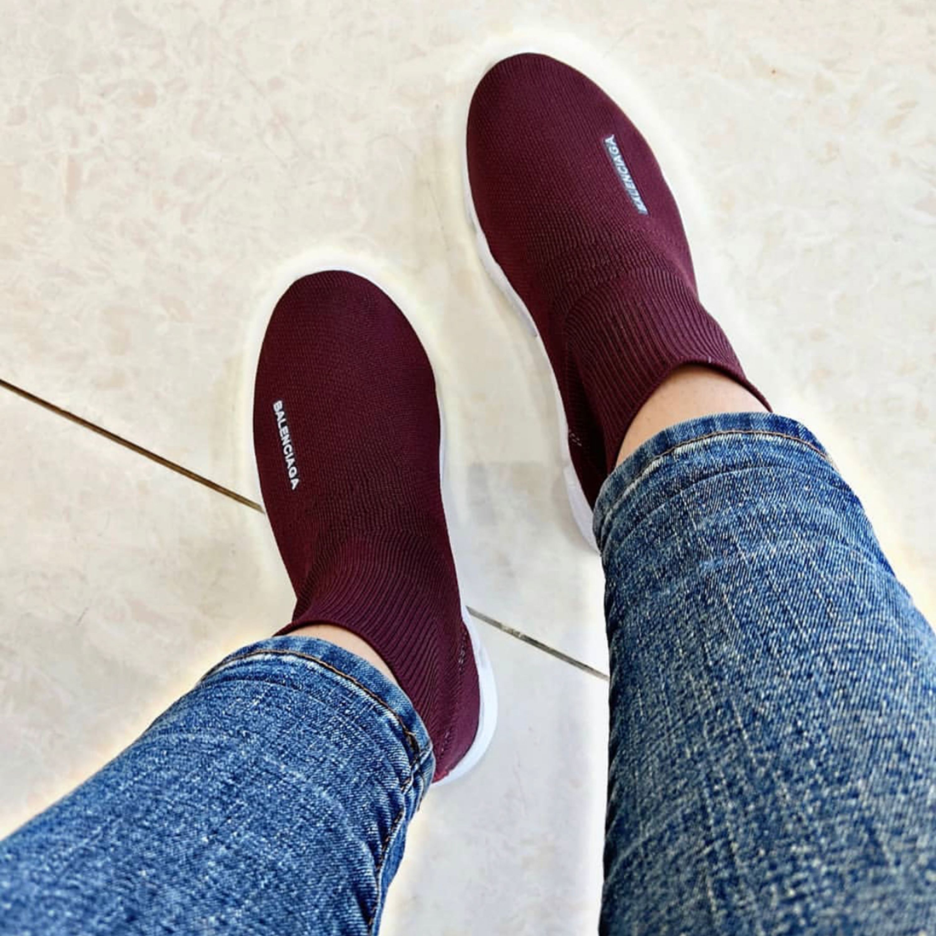 کفش اسپرت جورابی بالنسیاگا زرشکی در سایزبندی