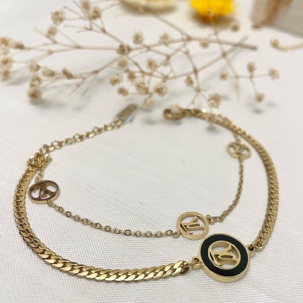 دستبند دولاین دوزنجیر طرح کارتیه و لویی ویتون استیل زنانه دخترانه کیفیت بالا