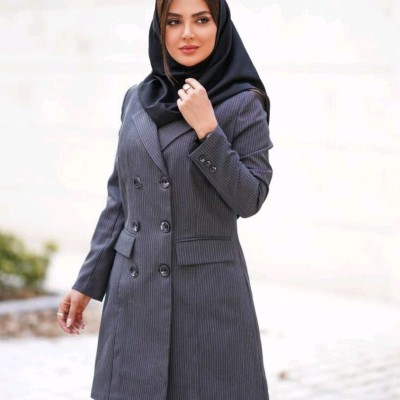 مانتو اداری زنانه مدل دیپلمات راه راه با دوخت مزونی (سایز بزرگ دارد)