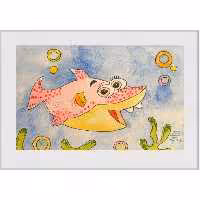 تابلو نقاشی آبرنگ نقش رنگ مدل ماهی-کودک S145 اندازه 30x20x2