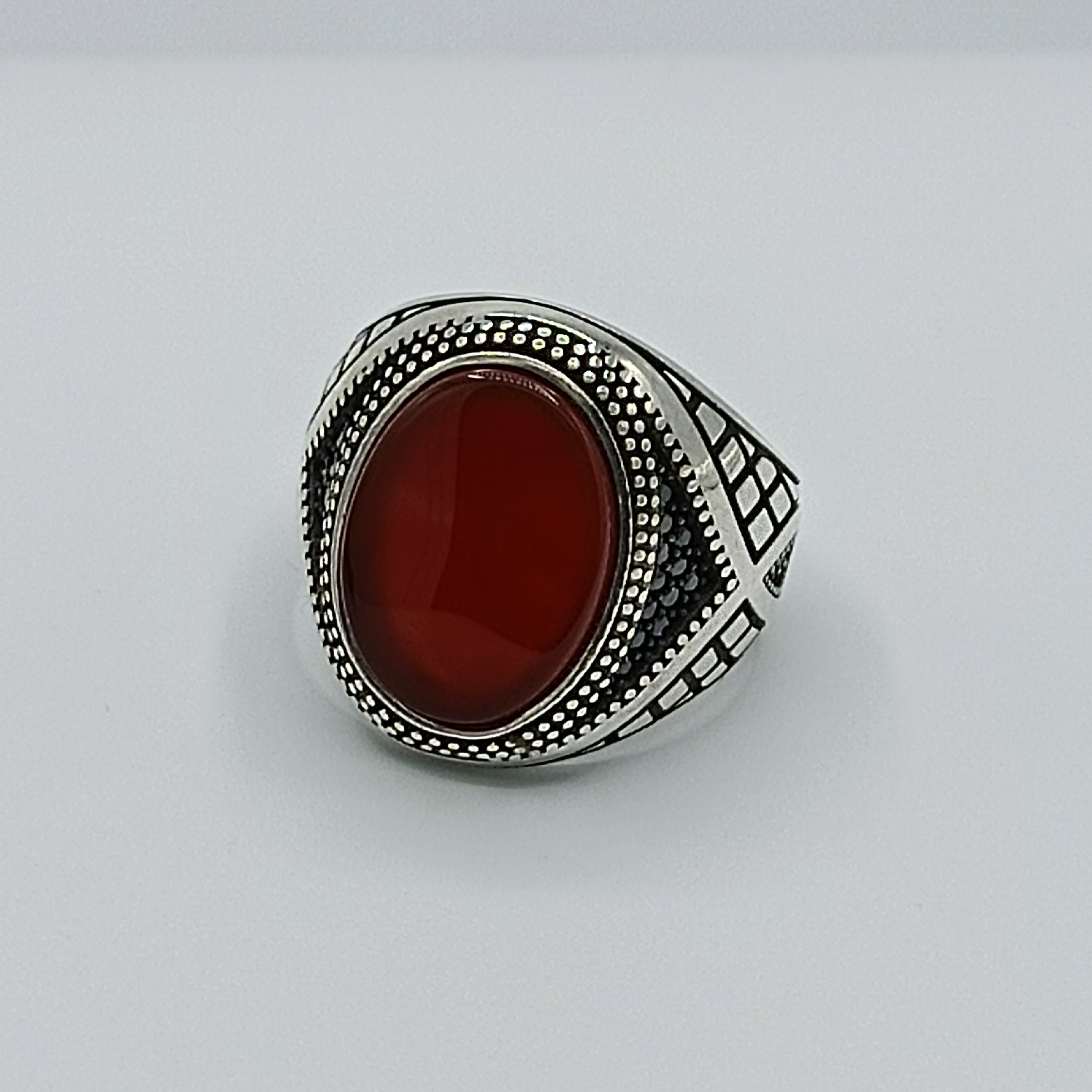 انگشتر نقره مردانه طرح تُرک مخراج کاری نگین عقیق یمنی سرخ کد 1167