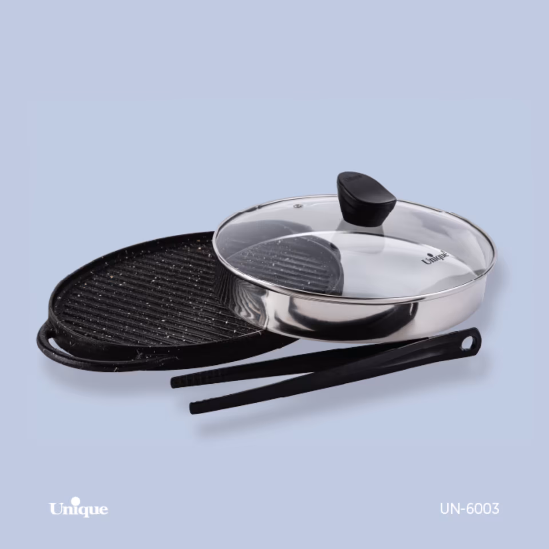 تابه گریل چدن گرانیت یونیک کد 6003 گرد بزرگ بدون چوب 