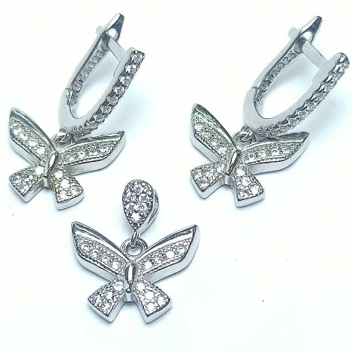 نیم ست نقره جواهری پروانه آبکاری رادیوم