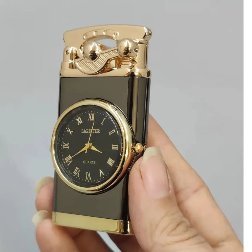 فندک هندلی ساعت دار شعله اتمی (قابلیت حک چهره یا متن )