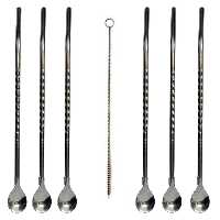 قاشق شربت خوری مدل نی دار طرح مارپیچ کد 02 مجموعه 6 عددی