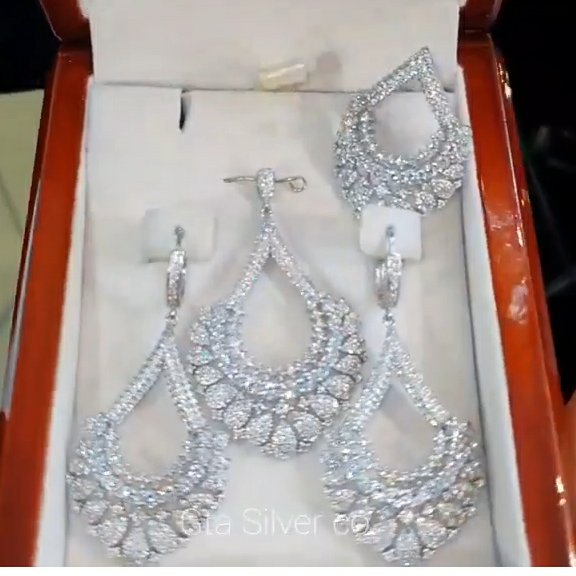 نیم ست میکرو نقره 925 طرح جواهر ابکاری طلا