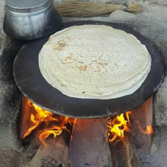ساج چدن بدون روکش شیمیایی 50 سانتی دسته دار - ساج چدنی نان ، ساچ چدنی اصل