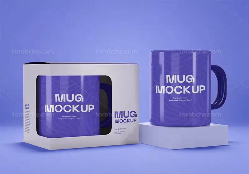 موکاپ لایه باز ماگ و جعبه | گرافیک با طعم تربچه