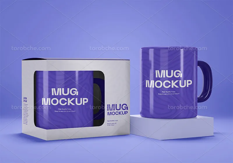 موکاپ لایه باز ماگ و جعبه | گرافیک با طعم تربچه