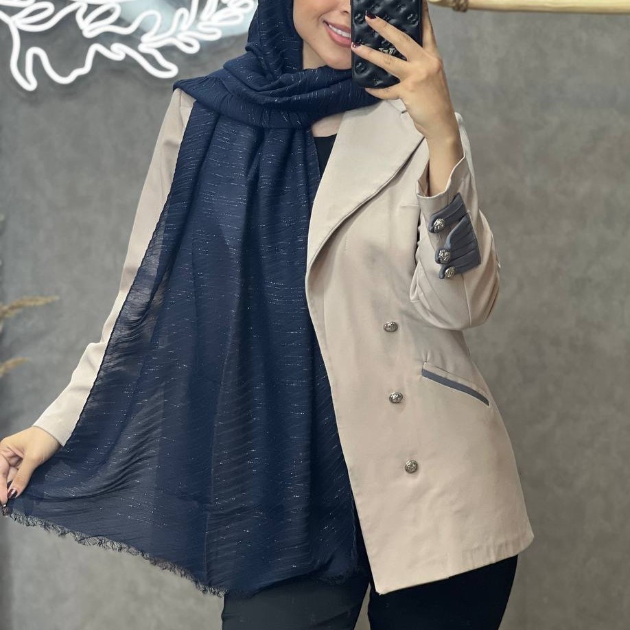 شال نخی لمه پلیسه مشکی و سورمه ای قواره 220در 70 ارسال رایگان