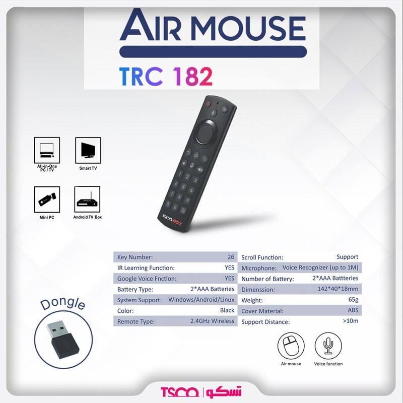 ریموت کنترل AIR MOUSE TCR-182 تسکو تعداد 26کلید کاربردریموت کنترل مینی کیبورد