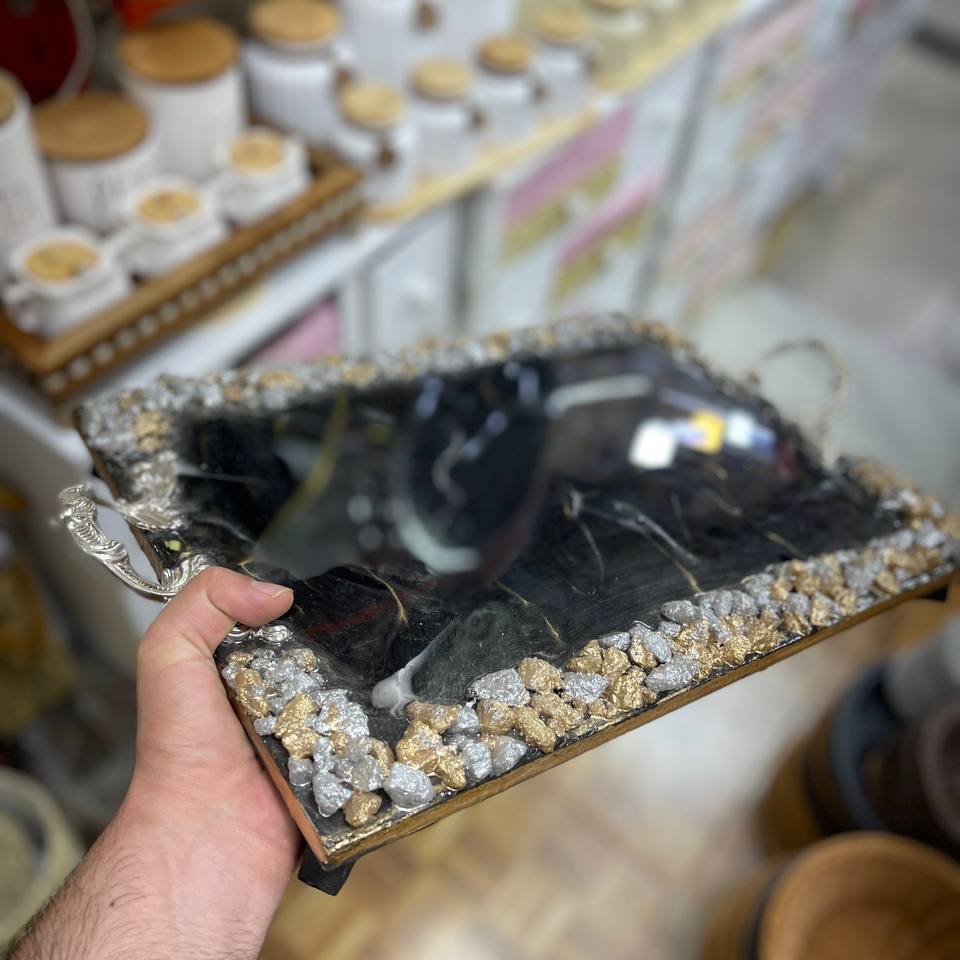 سینی پذیرایی بزرگ مشکی طلایی