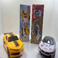 اسباب بازی ربات تبدیل شونده به ماشین بزرگ موزیکال زرد و پلیسی مسابقه ای