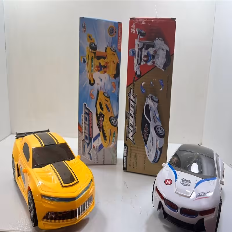 اسباب بازی ربات تبدیل شونده به ماشین بزرگ موزیکال زرد و پلیسی مسابقه ای