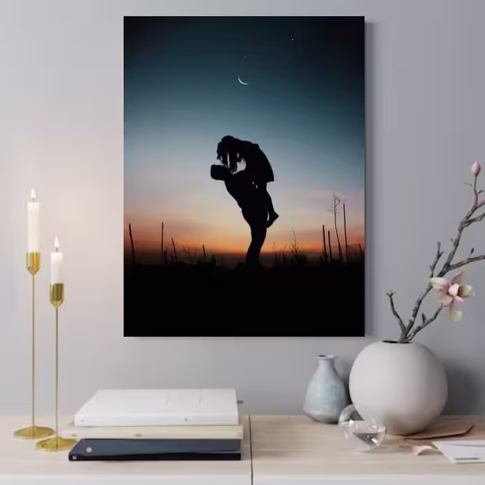 تابلو بوم پارچه ای طرح پدر و دختر  ابعاد 30 در 40 قابل شست و شو 