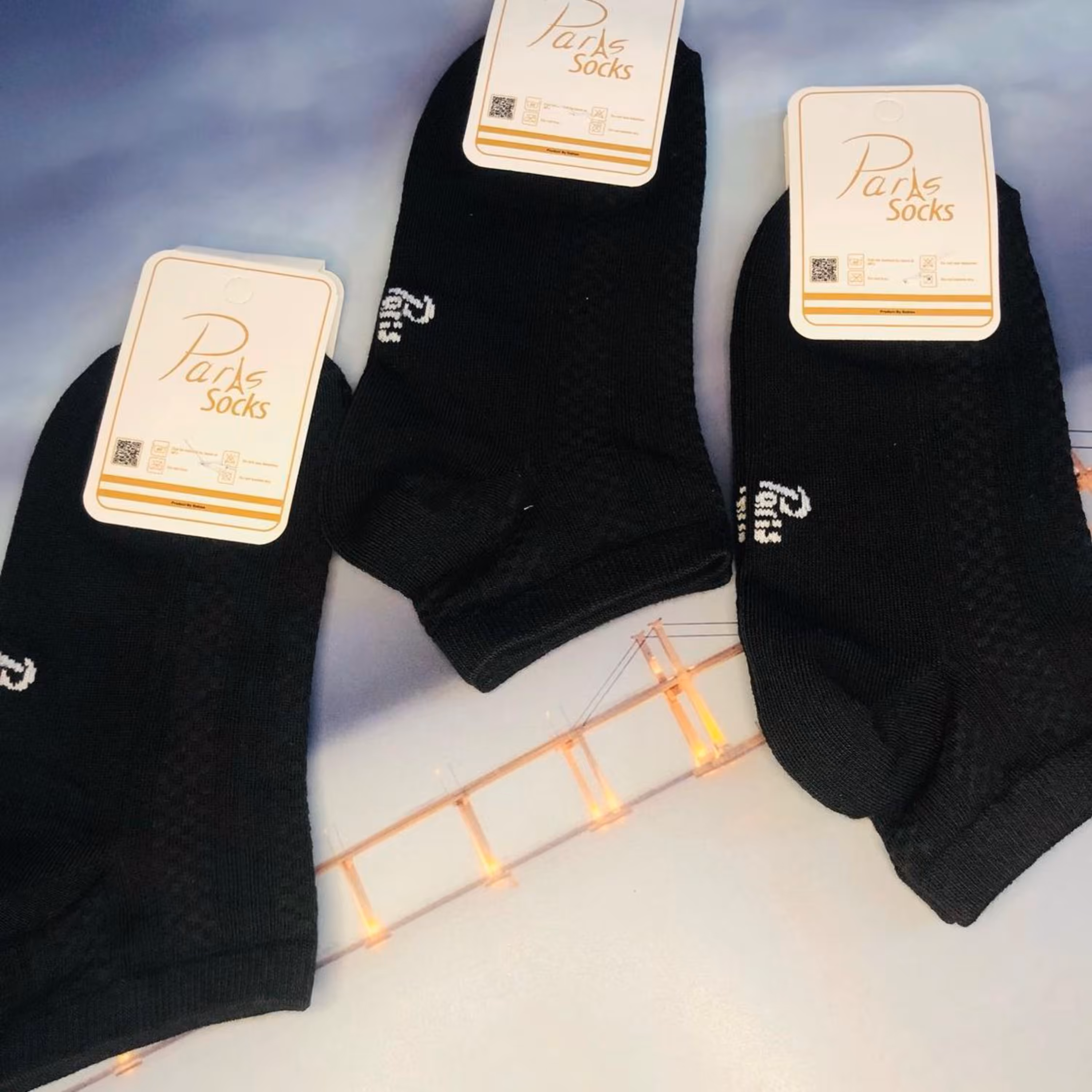 جوراب مچی طرح زنجیری مشکی