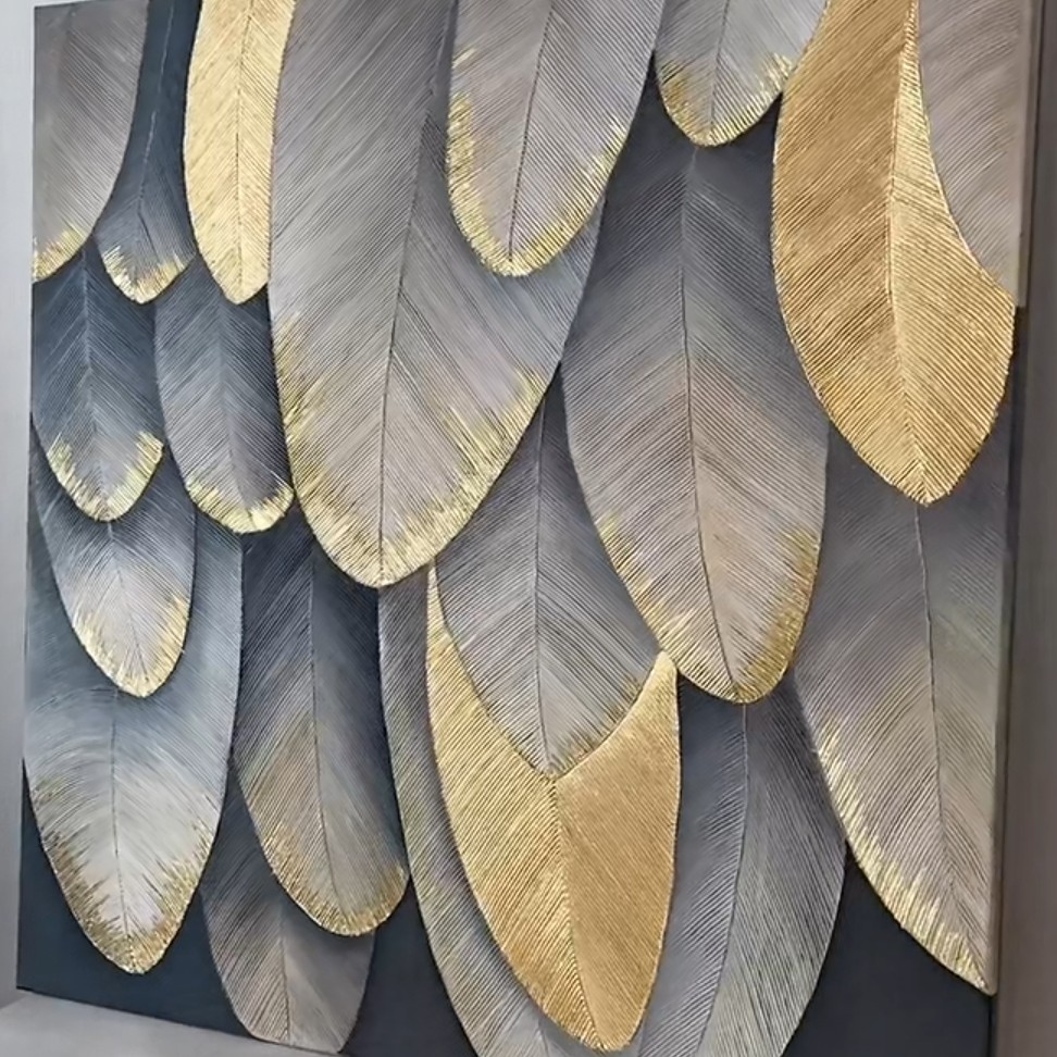 تابلو تکسچر برجسته طرح پر پرنده. رنگ و سایز دلخواه اجرا میشه نمونه بارگذاری شده در ابعاد 100.100