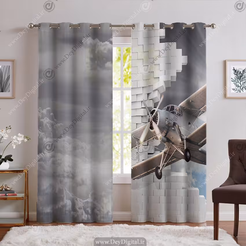 پرده چاپی طرح هواپیما قدیمی PK-6324