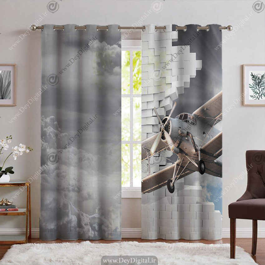 پرده چاپی طرح هواپیما قدیمی PK-6324