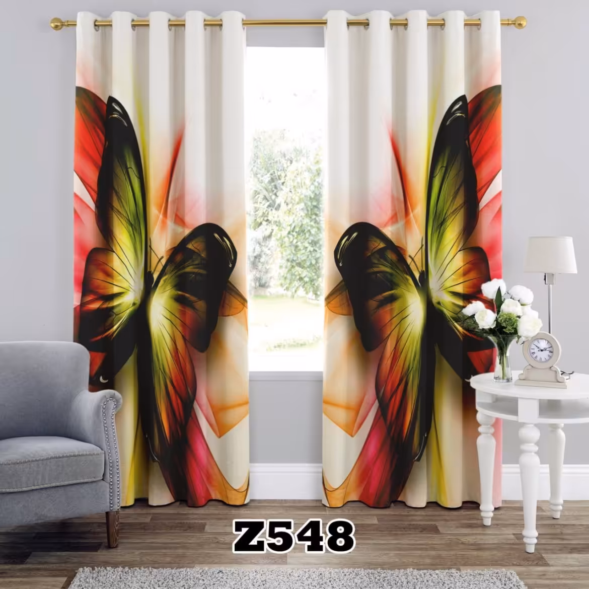 یک عدد پنل پرده اماده طرح پروانه  z548