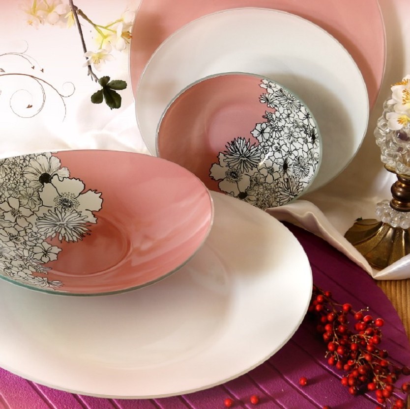 سرویس 25 پارچه بیضی (صورتی سفید گلدار میکس شده) آذین اوپال