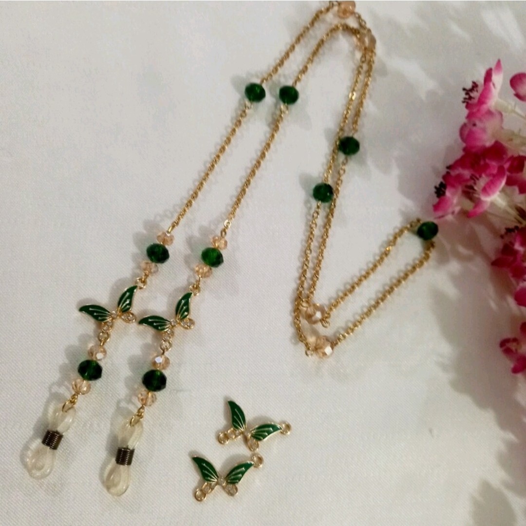 بند عینک طرح پروانه رنگ سبز استیل رنگ ثابت 