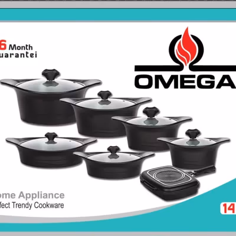 سرویس قابلمه  14 پارچه امگا  طرح لبخند  رنگ  قهوه ای با 18  ماه گارانتی وارسال رایگان به سراسر ایران