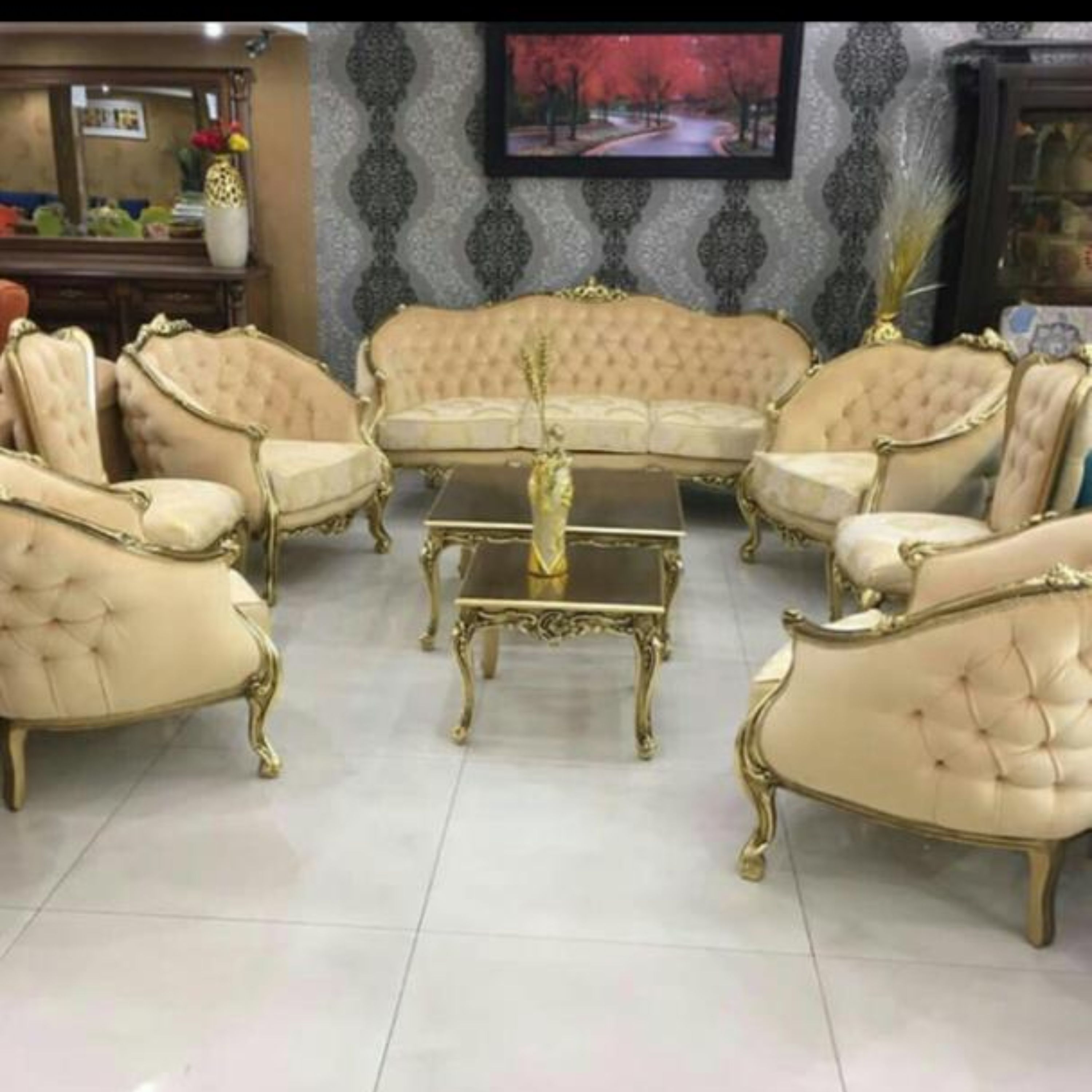مبل استیل هفت نفره با جلو مبلی وعسلی(ارسال با باربری)