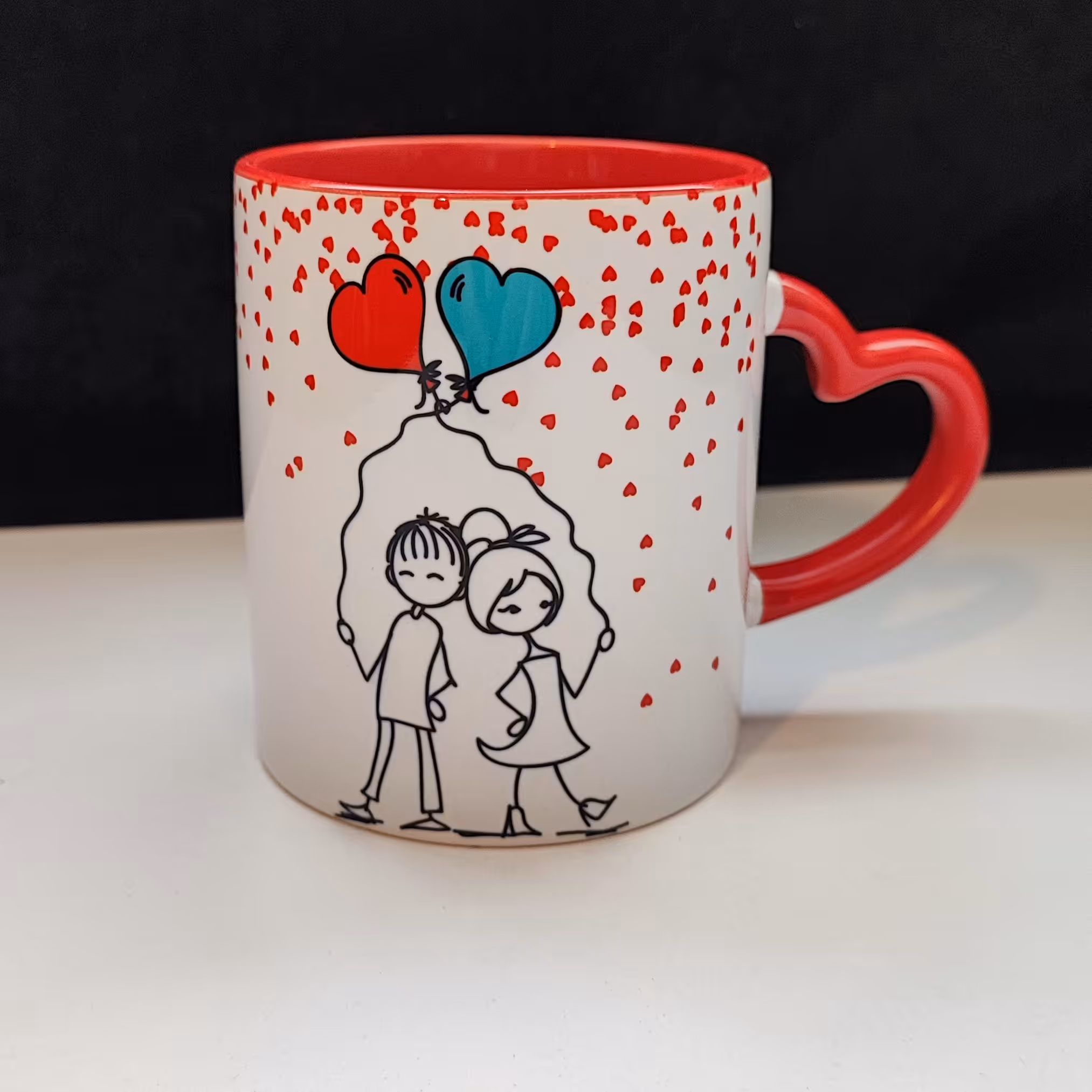 ماگ سرامیکی دسته قلبی قرمز طرح عاشقانه کد 02