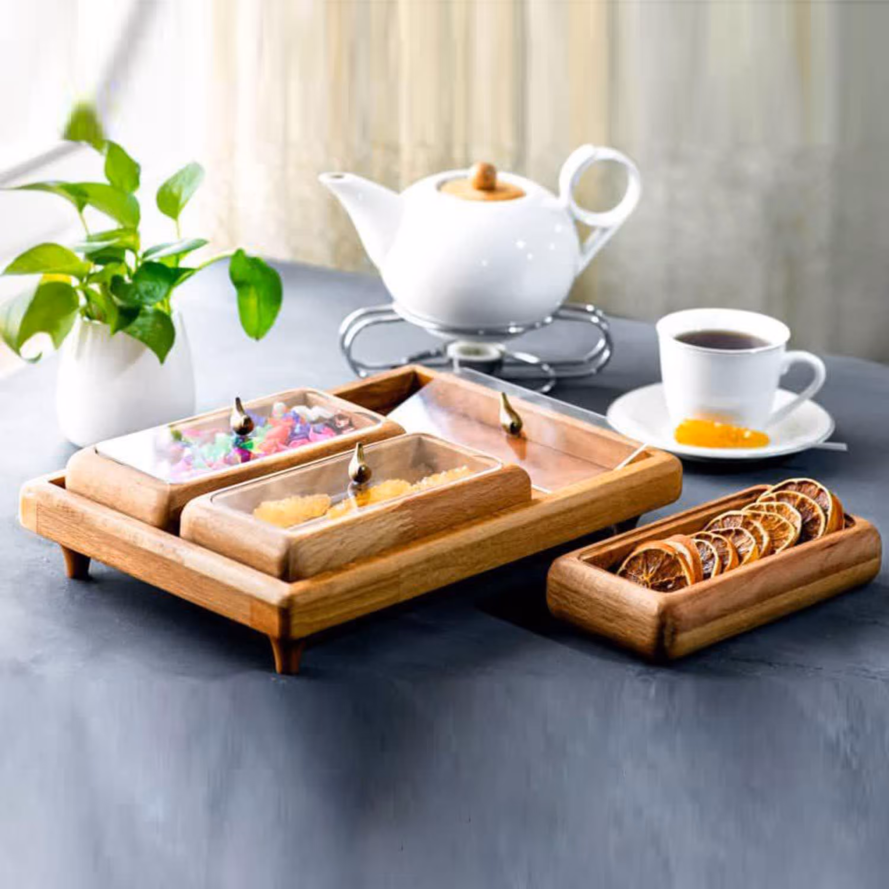 جعبه پذیرایی یا تی بگ چوبی مدل 11056 سه خانه