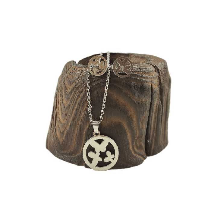 نیم ست استیل نقره ای طرح پروانه کوچک رنگ ثابت