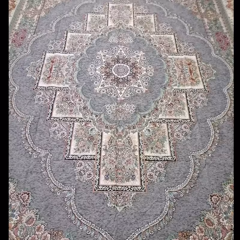 روفرشی 12 متری مخمل زرکدار فیلی (طوسی روشن) طرح حوض نقره مدل ستاره ای