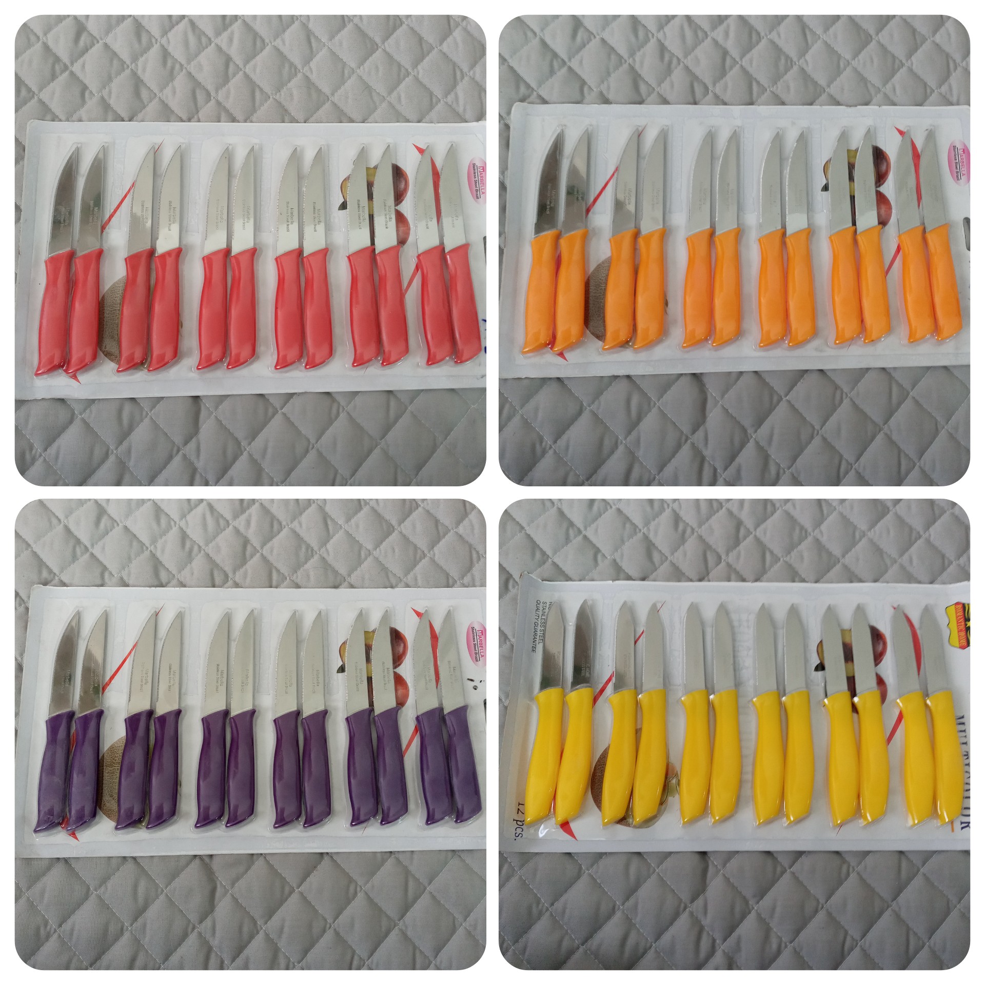 کارد میوه خوری 12 تایی مارک ماربلا در رنگ های مختلف تیغه ثابت اره ای (چاقو )