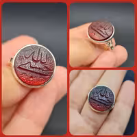 انگشتر عقیق سرخ به همراه حرز و تربت سیدالشهدا  رکاب کاملا دستساز   حکاکی استاد عابد و کاملا هنر دست 