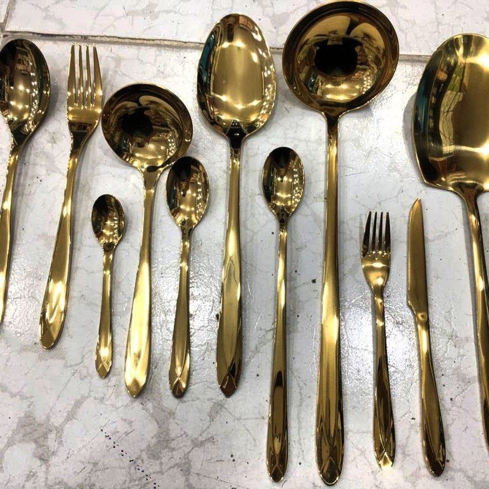 سرویس قاشق چنگال تمام طلایی در سه مدل آناناسی ، کوبورگ ، چرمی