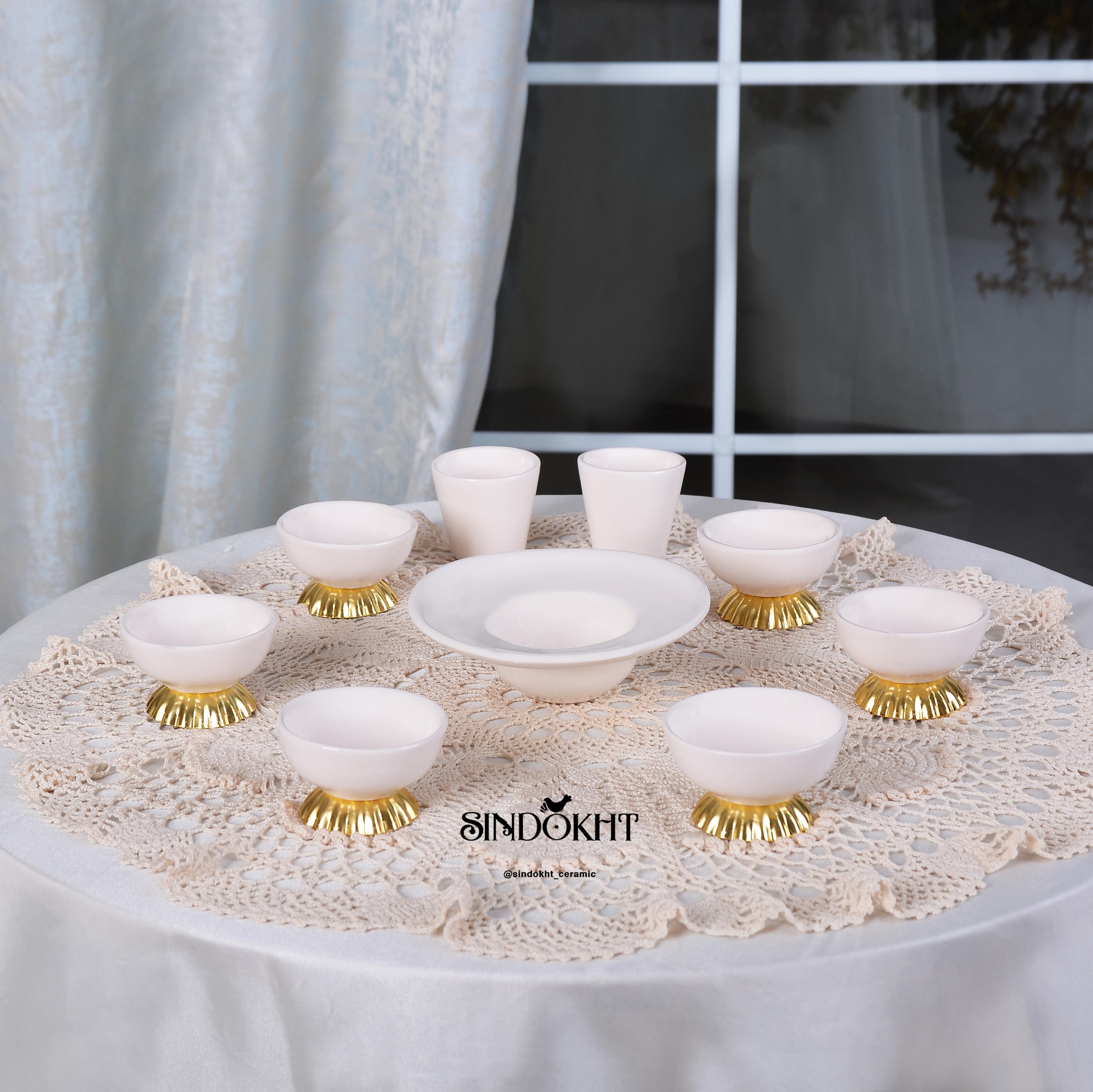 هفت سین سرامیکی 9پاچه با پایه طلایی