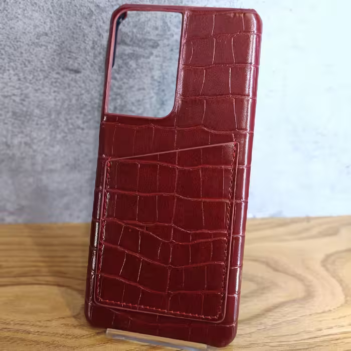 گارد(قاب)گوشی s21 ultra مدل چرمی جاکارتی دار رنگ زرشکی  samsung s21 ultra