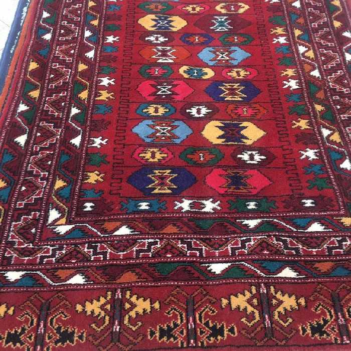 فرش دستبافت ترکمن الیاف پشم طبیعی سایز 2/30×1/5