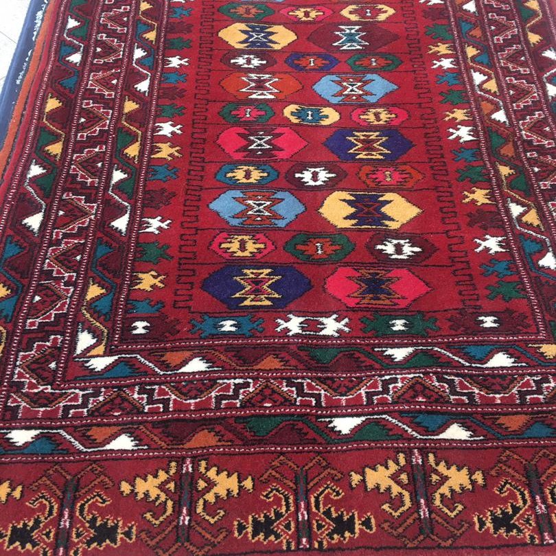 فرش دستبافت ترکمن الیاف پشم طبیعی سایز 2/30×1/5