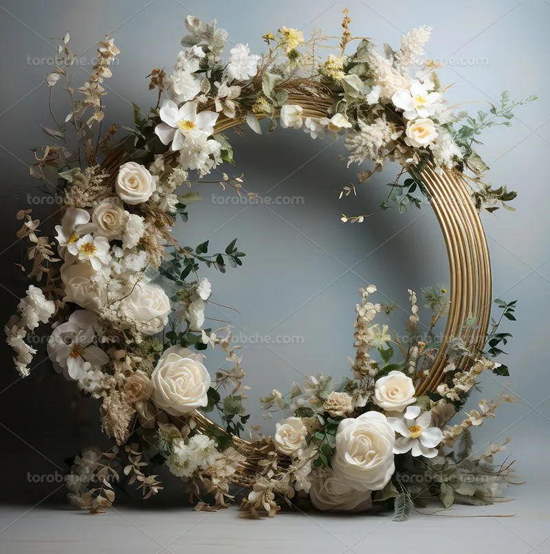 بک دراپ عکاسی حلقه گل های سفید و برگ سبز | گرافیک با طعم تربچه