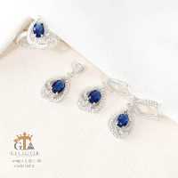 نیم ست نقره دخترانه و ظریف سنگ یاقوت کبود کد 16010