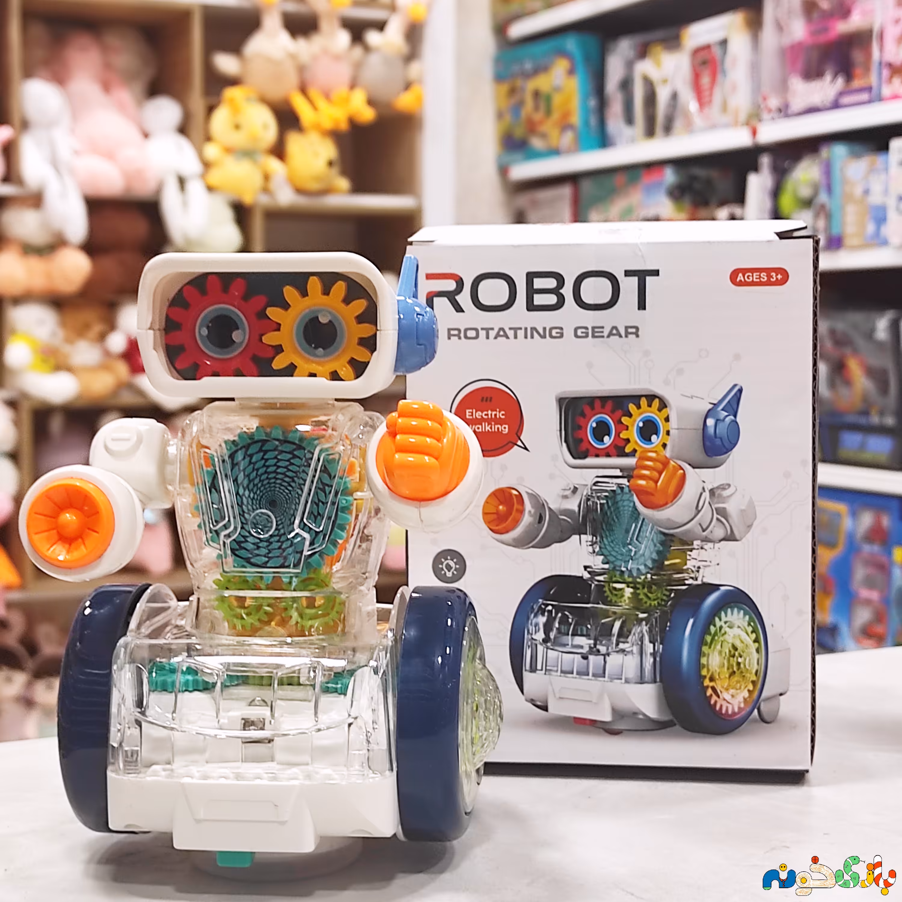 اسباب بازی ربات موزیکال چرخدنده ای چراغدار وارداتی ابعاد 14 در 11سانت 