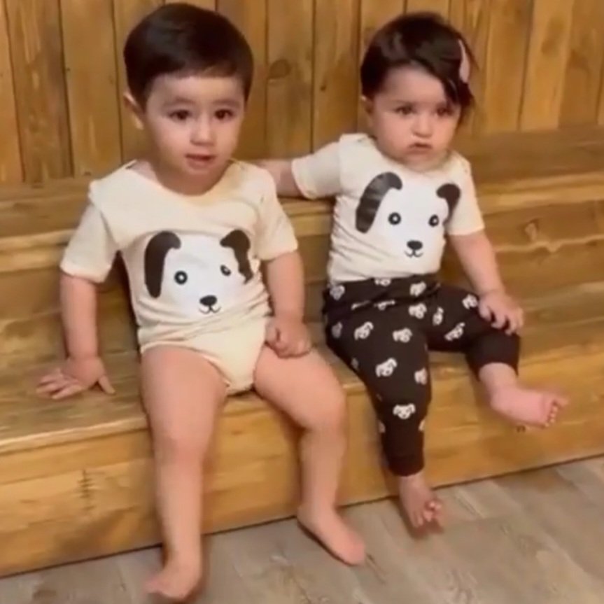 لباس نوزادی دو تکه طرح سگ بامزه ( سایز 1 و2 ) 