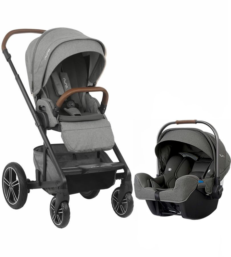 کالسکه نونا میکس جدید با کریر نونا و بیس صندلی ماشین ایزوفیکس دار نونا  رنگ طوسی با چرم دوزی قهوه ای نچرال  جدید  nuna mixx   pippa lite LX  isofix /  THREADED